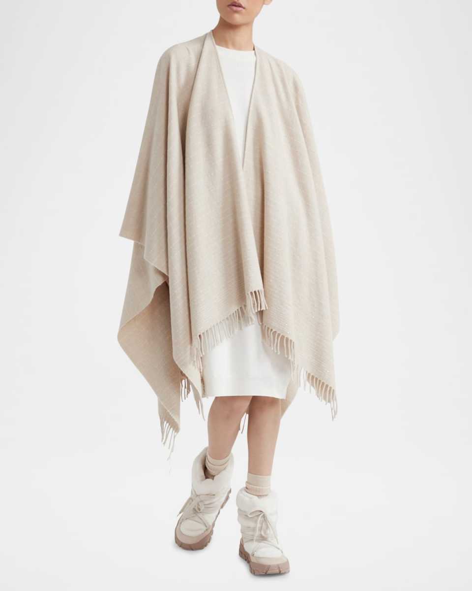 Fringed Pinstripe Wool-Cashmere Cape